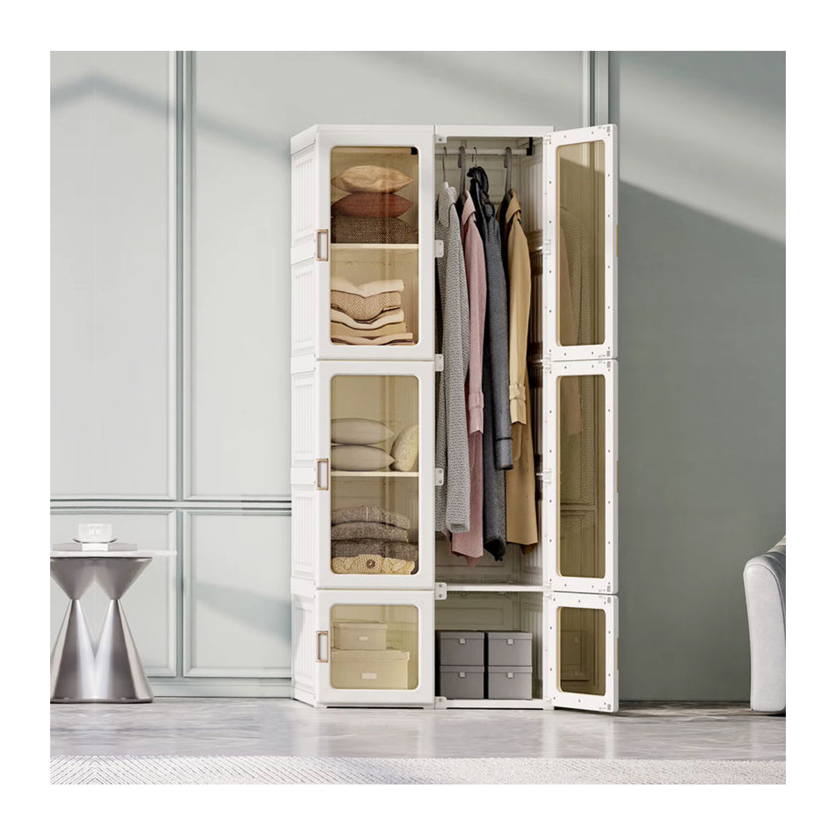 Minimalistischer 2-türiger Kleiderschrank mit Drehtüren in Weiß - Bild 1
