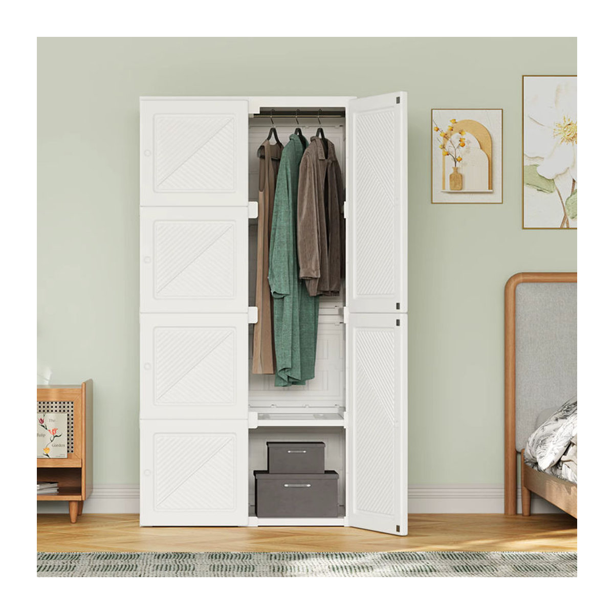 Minimalistischer 2-türiger Kleiderschrank mit Drehtüren in Weiß - Bild 2