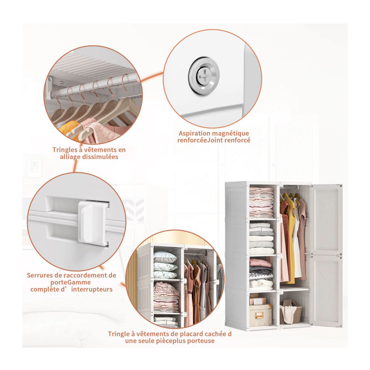 Minimalistischer 2-türiger Kleiderschrank mit Drehtüren in Weiß - Bild 3