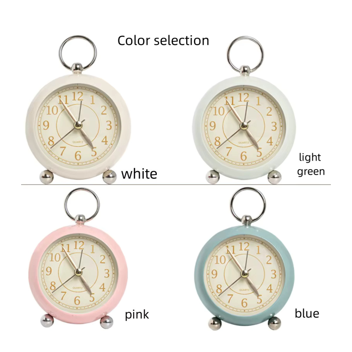 Minimalistischer analoger Quarz-Wecker aus Metall in Rosa oder Beige mit Beleuchtung und geräuschlosem Betrieb - Bild 3
