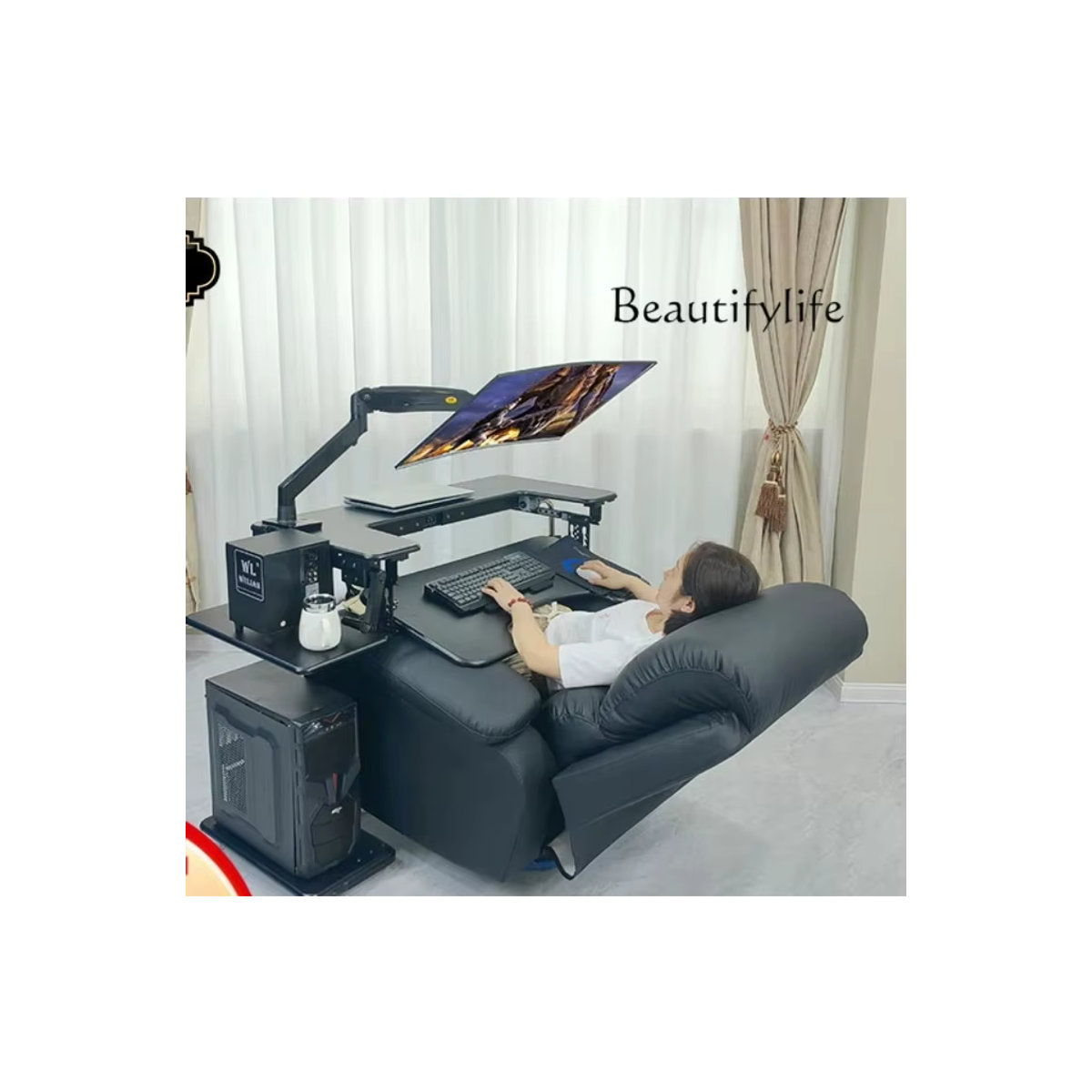 Minimalistischer Computertisch aus Kunstleder in Schwarz für Notebook und Desktop - Bild 6