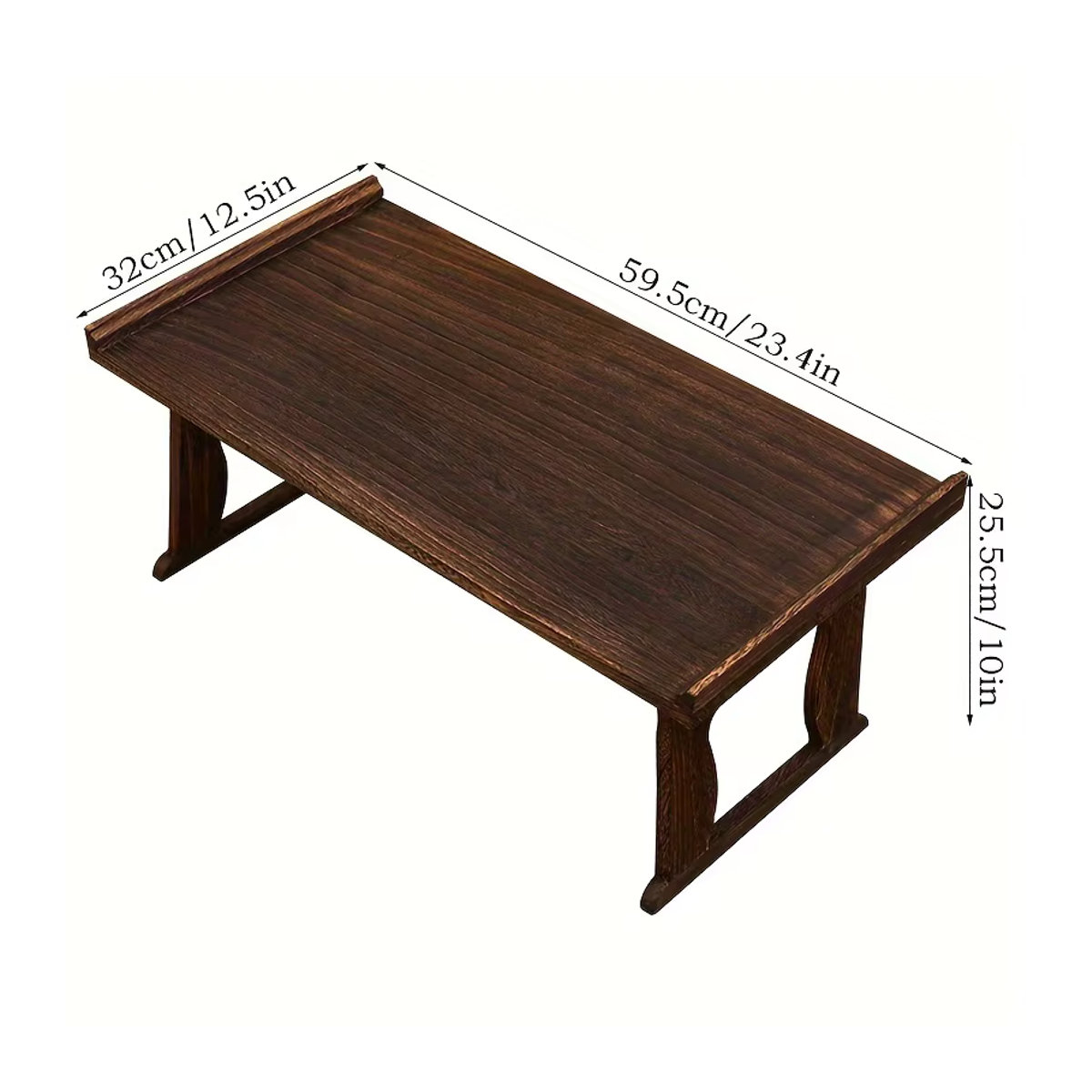 Minimalistischer Couchtisch aus Holz in Nussbaum Braun, rechteckiger japanischer Beistelltisch mit faltbaren Beinen - Bild 4
