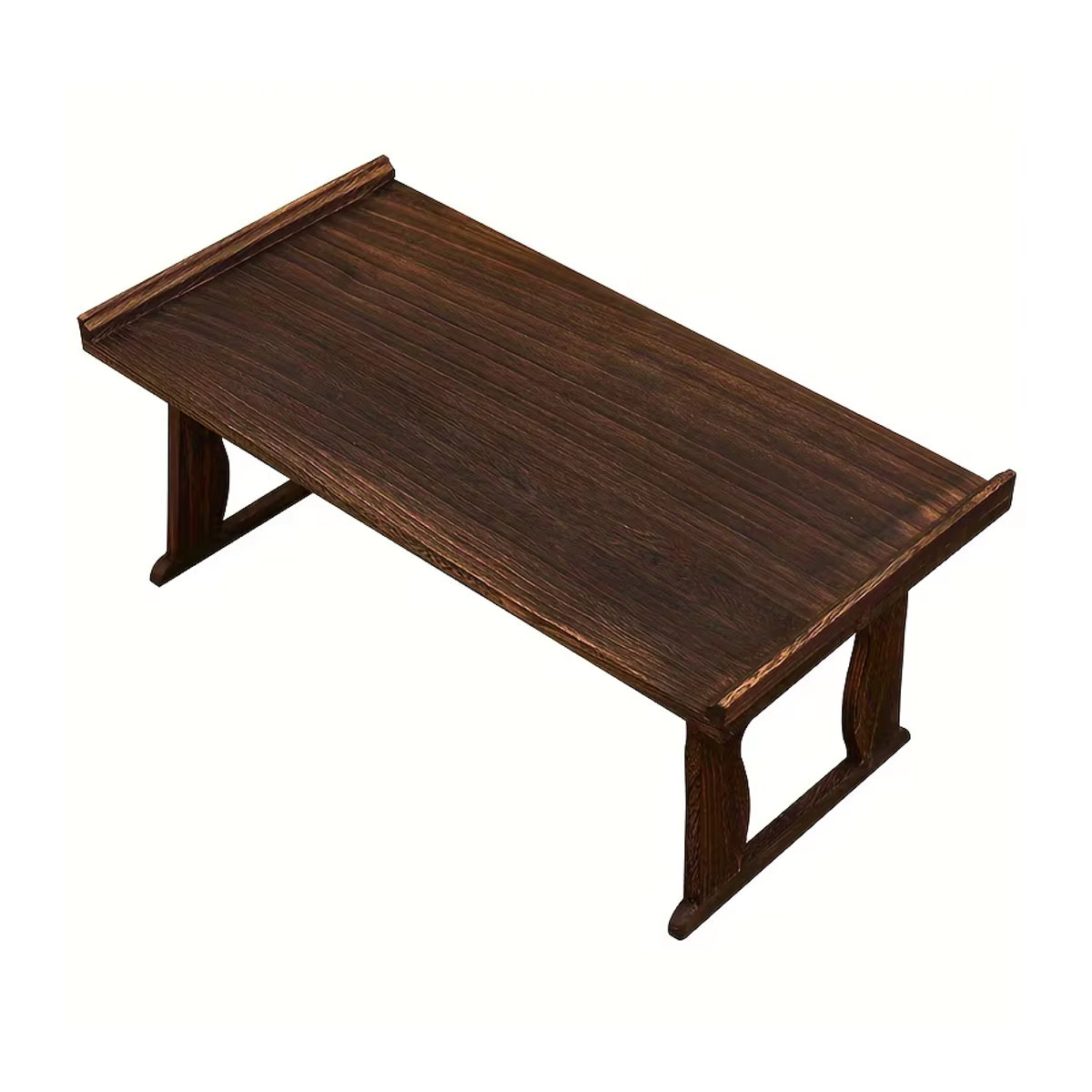 Minimalistischer Couchtisch aus Holz in Nussbaum Braun, rechteckiger japanischer Beistelltisch mit faltbaren Beinen - Bild 5