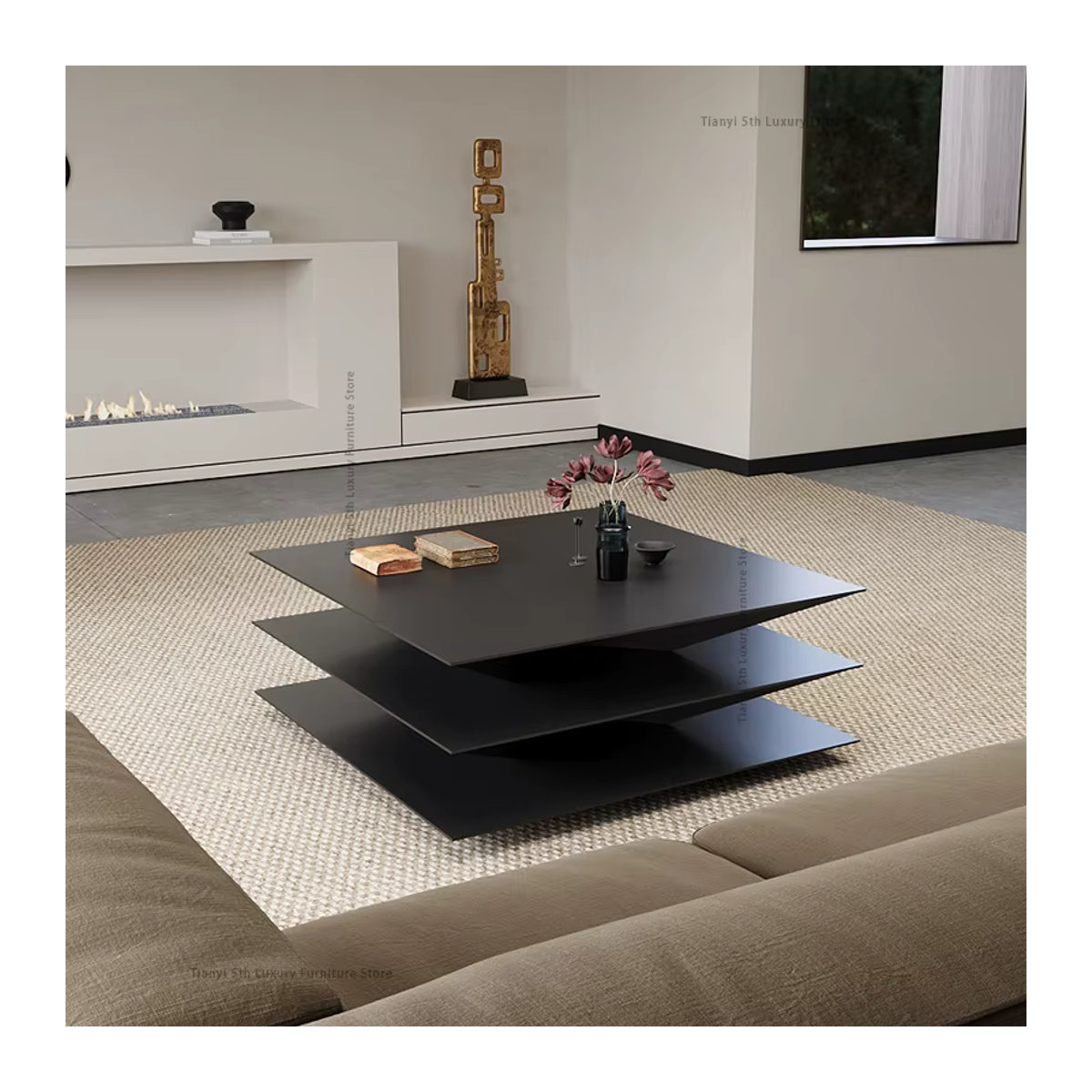 Minimalistischer Couchtisch Villa in Schwarz, rechteckig, B/T/H: 60 x 40 x 40 cm - Bild 3