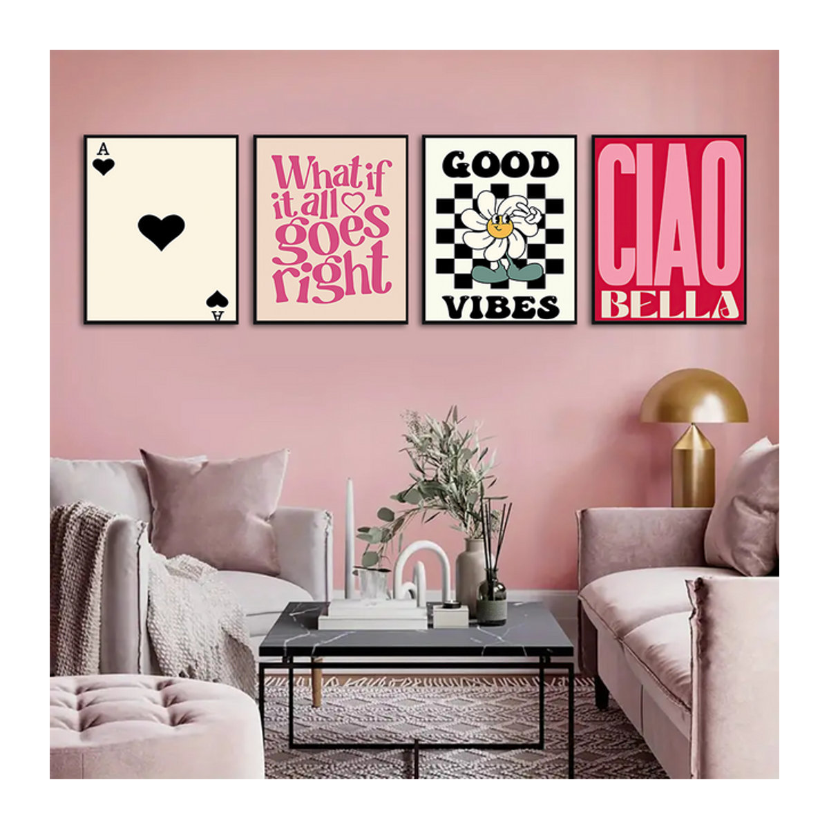 Minimalistischer grafischer Kunstdruck von Potdemiel mit floralem Typografie-Design, mehrfarbiges Wandposter im Hochformat auf Papier - Bild 1