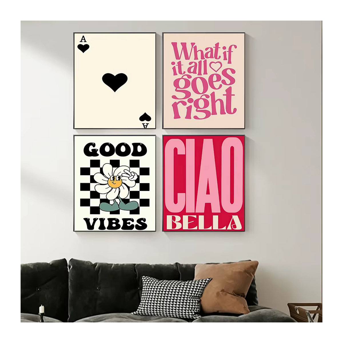 Minimalistischer grafischer Kunstdruck von Potdemiel mit floralem Typografie-Design, mehrfarbiges Wandposter im Hochformat auf Papier - Bild 2