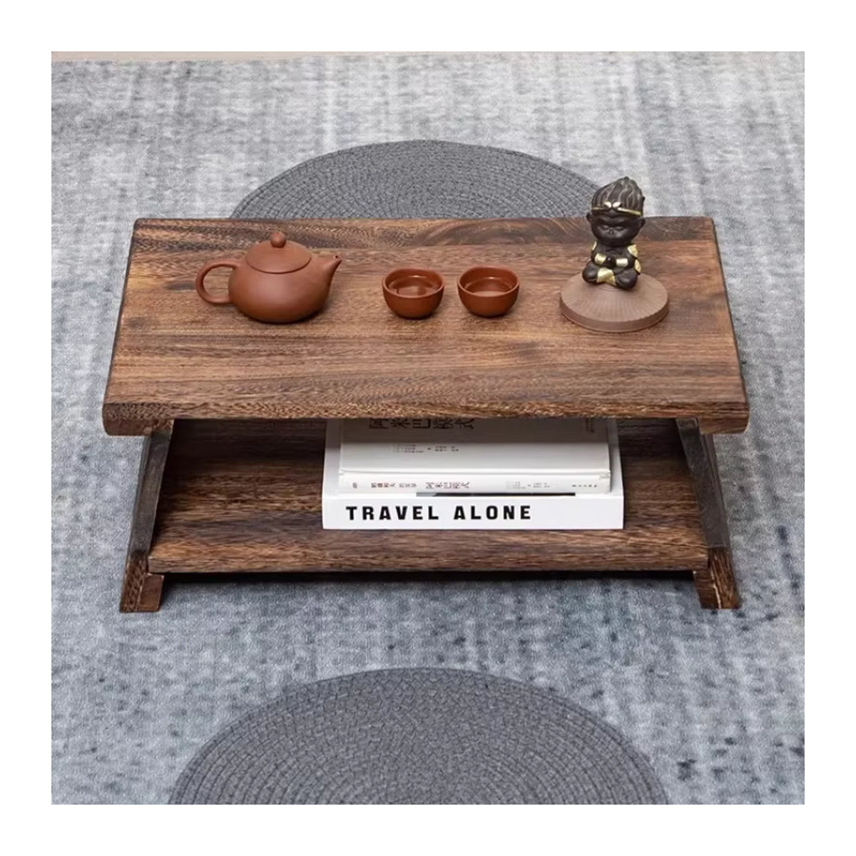 Minimalistischer Japanischer Teetisch aus Massivholz in Braun, Rechteckiger Couchtisch im Zen-Stil - Bild 2