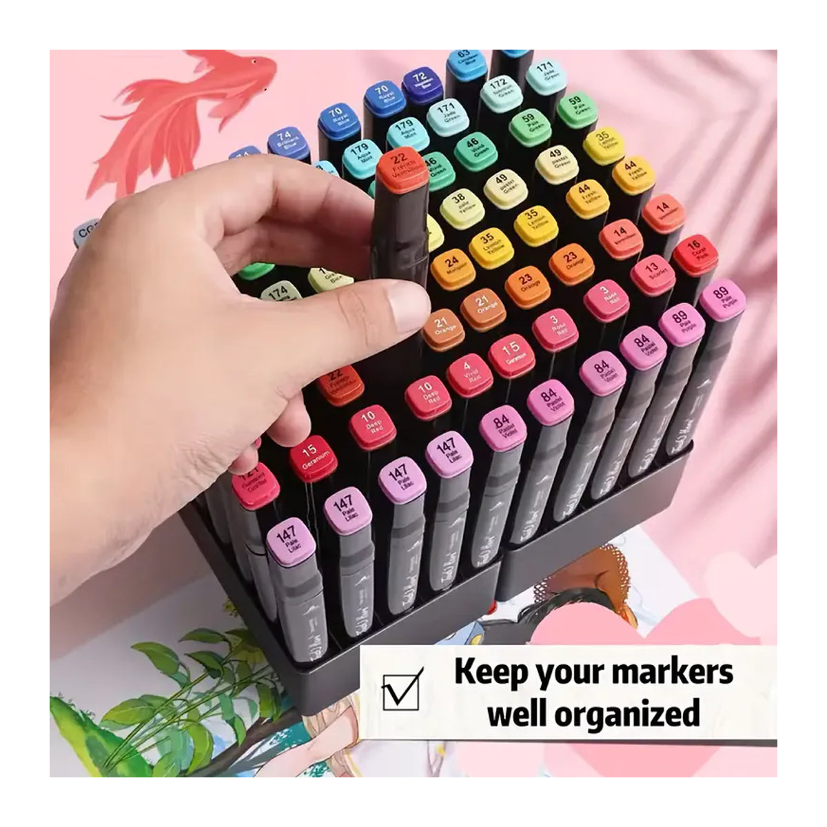 Minimalistischer Kunstmarker Stifthalter aus Kunststoff in Schwarz mit 36 Fächern für deine Desktop-Organisation - Bild 2