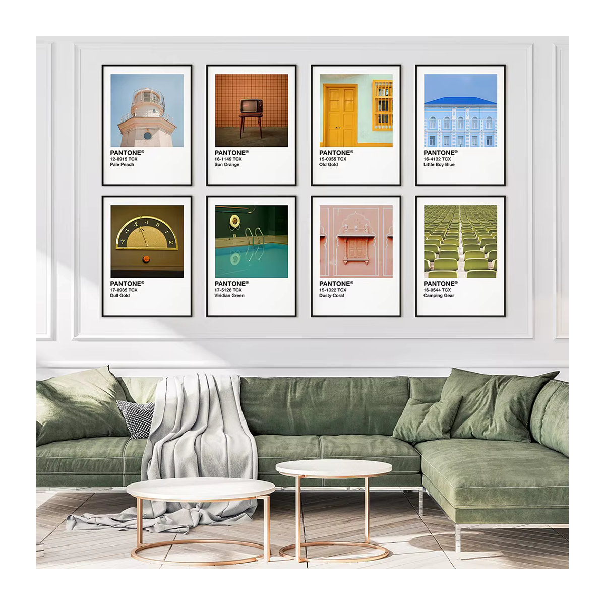Minimalistischer Leinwanddruck im Wes Anderson Stil von Potdemiel, Abstraktes Wandbild in Mehrfarbig, Hochformat, Rechteckig - Bild 1