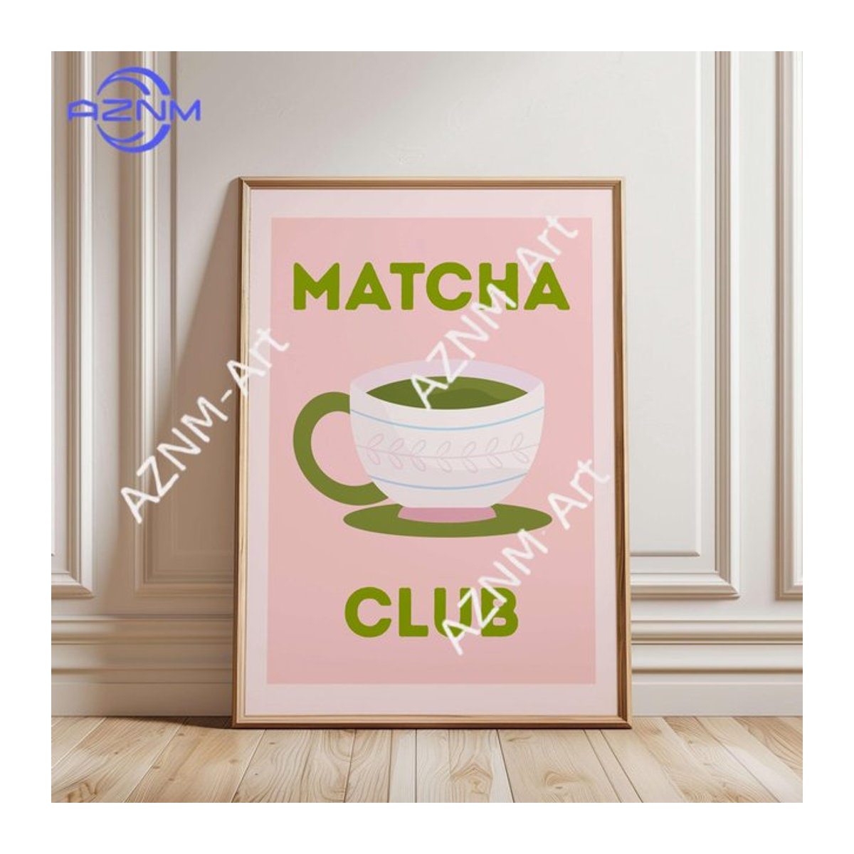 Minimalistischer Leinwanddruck KAYOU But First Cafecito Wandkunst in Rosa mit Typografie für dein modernes Wohnzimmer oder Café - Bild 1