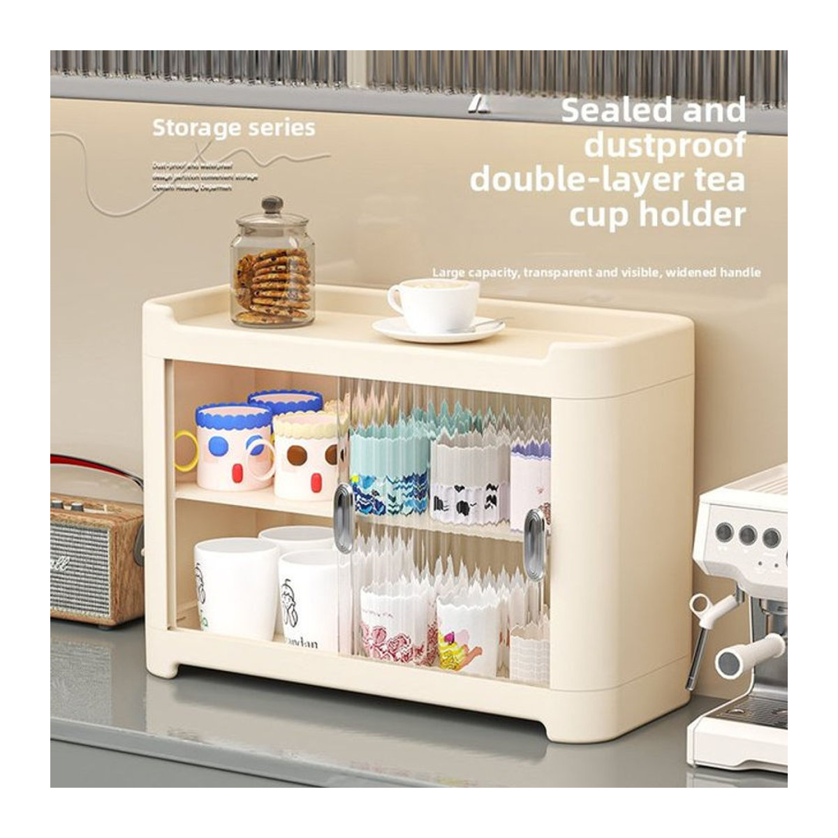 Minimalistischer Luxus Tassenschrank in Beige zur staubgeschützten Lagerung von Tassen und Gläsern - Bild 1