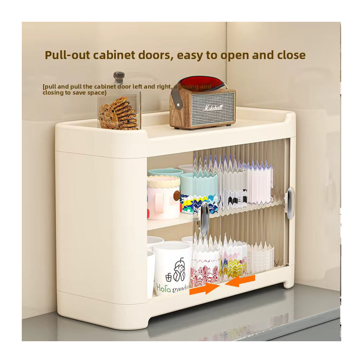 Minimalistischer Luxus Tassenschrank in Beige zur staubgeschützten Lagerung von Tassen und Gläsern - Bild 2