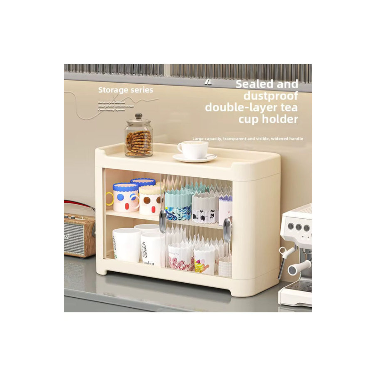 Minimalistischer Luxus Tassenschrank in Beige zur staubgeschützten Lagerung von Tassen und Gläsern - Bild 4