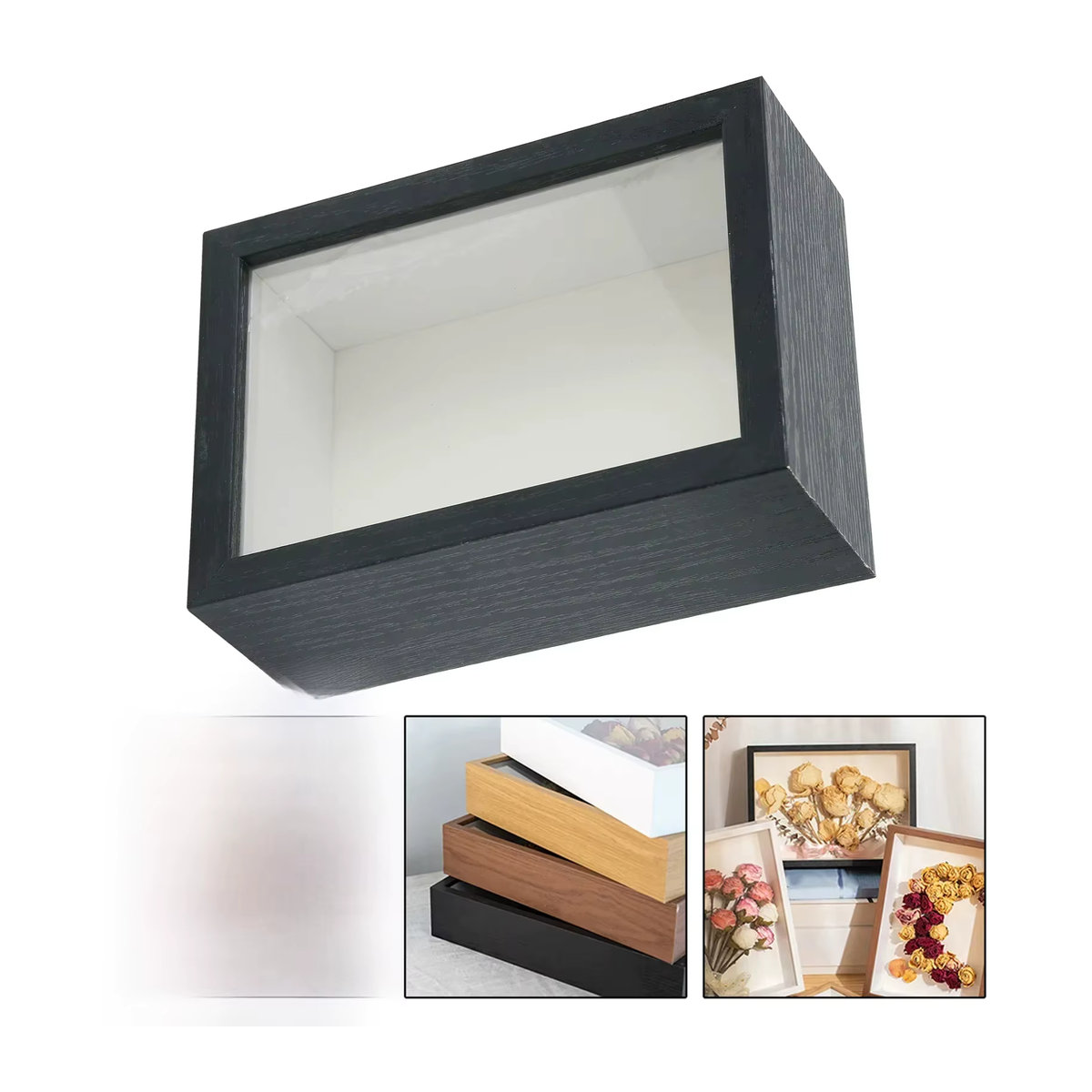 Minimalistischer rechteckiger Fotorahmen aus Holz mit Passepartout in Weiß und Schwarz, B/H: 15,24 x 5 x 5 cm - Bild 4