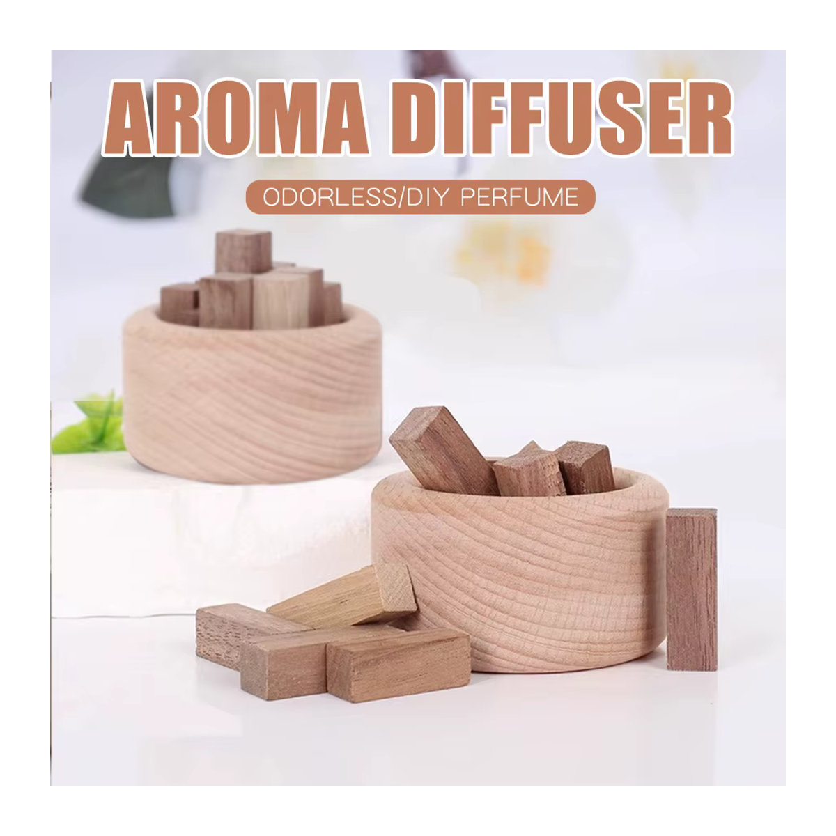 Minimalistischer Reed Diffuser aus Holz in Braun als dekoratives Wohnaccessoire und Auto-Lufterfrischer für deine Aromatherapie - Bild 3