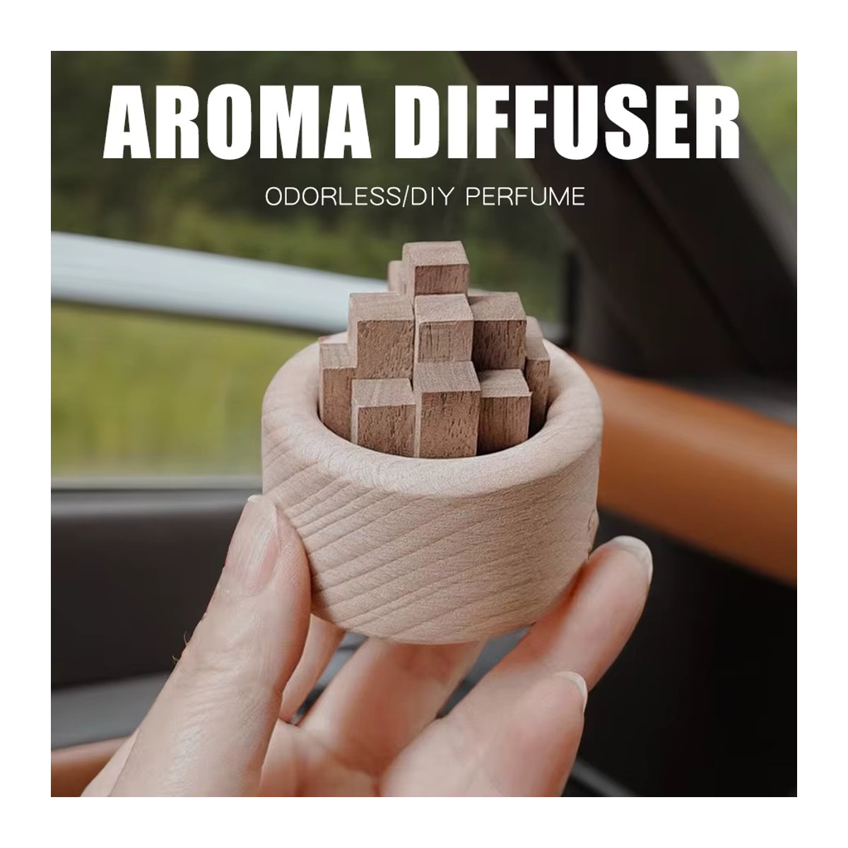 Minimalistischer Reed Diffuser aus Holz in Braun als dekoratives Wohnaccessoire und Auto-Lufterfrischer für deine Aromatherapie - Bild 4
