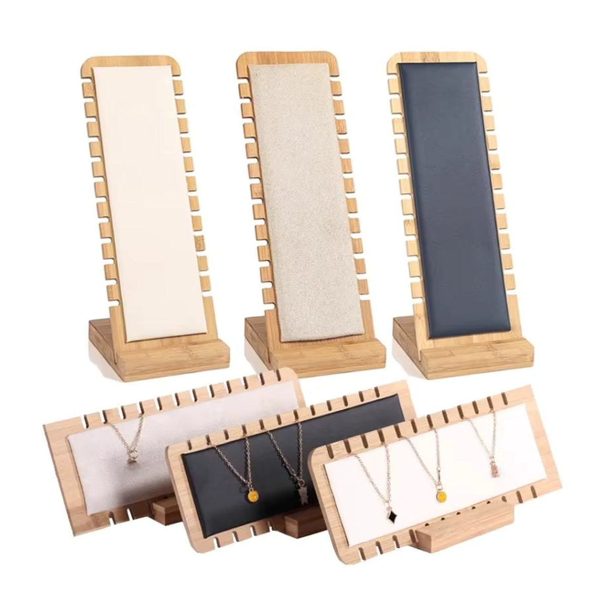 Minimalistischer Schmuck Display Ständer aus Bambus und Holz für Halsketten in Braun und Beige - Bild 5