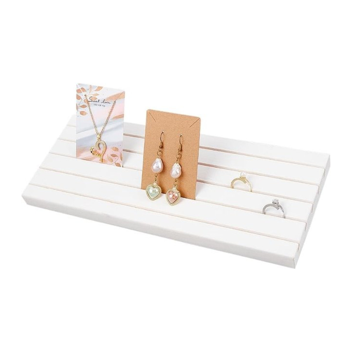 Minimalistischer Schmuckständer aus Holz mit 5 Slots für Ohrringe und Karten in Weiß - Bild 1