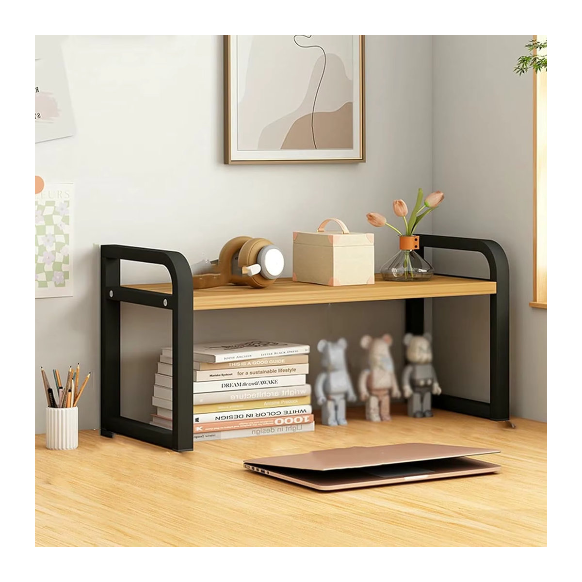 Minimalistischer Schreibtischregal-Organizer aus Metall für dein Zuhause oder das Studentenwohnheim, mehrschichtiges Bücherregal in Schwarz oder Weiß - Bild 3