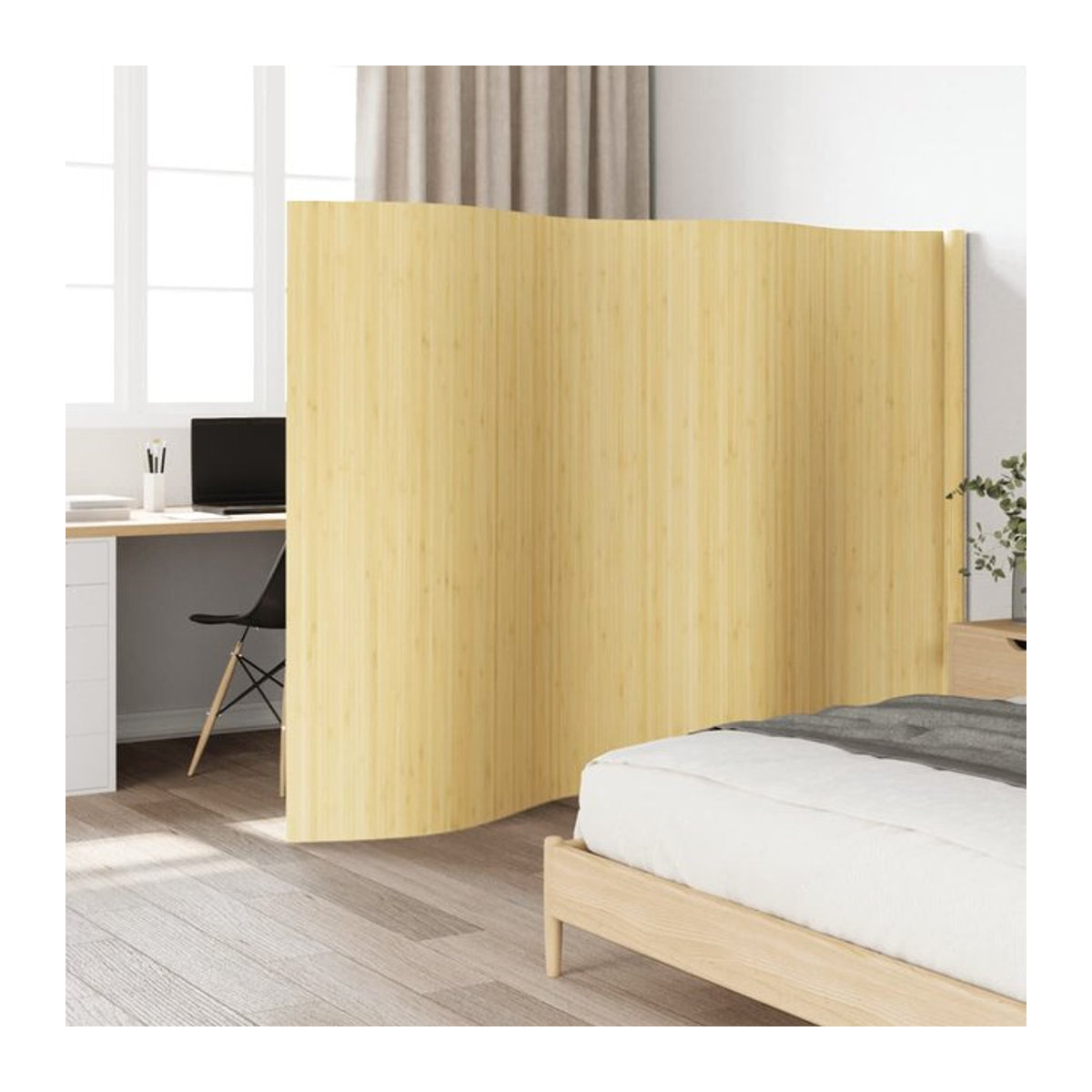 Minimalistischer Sichtschutz aus Bambus in Beige als freistehender Raumteiler, Breite: 400 cm, Höhe: 165 cm - Bild 1