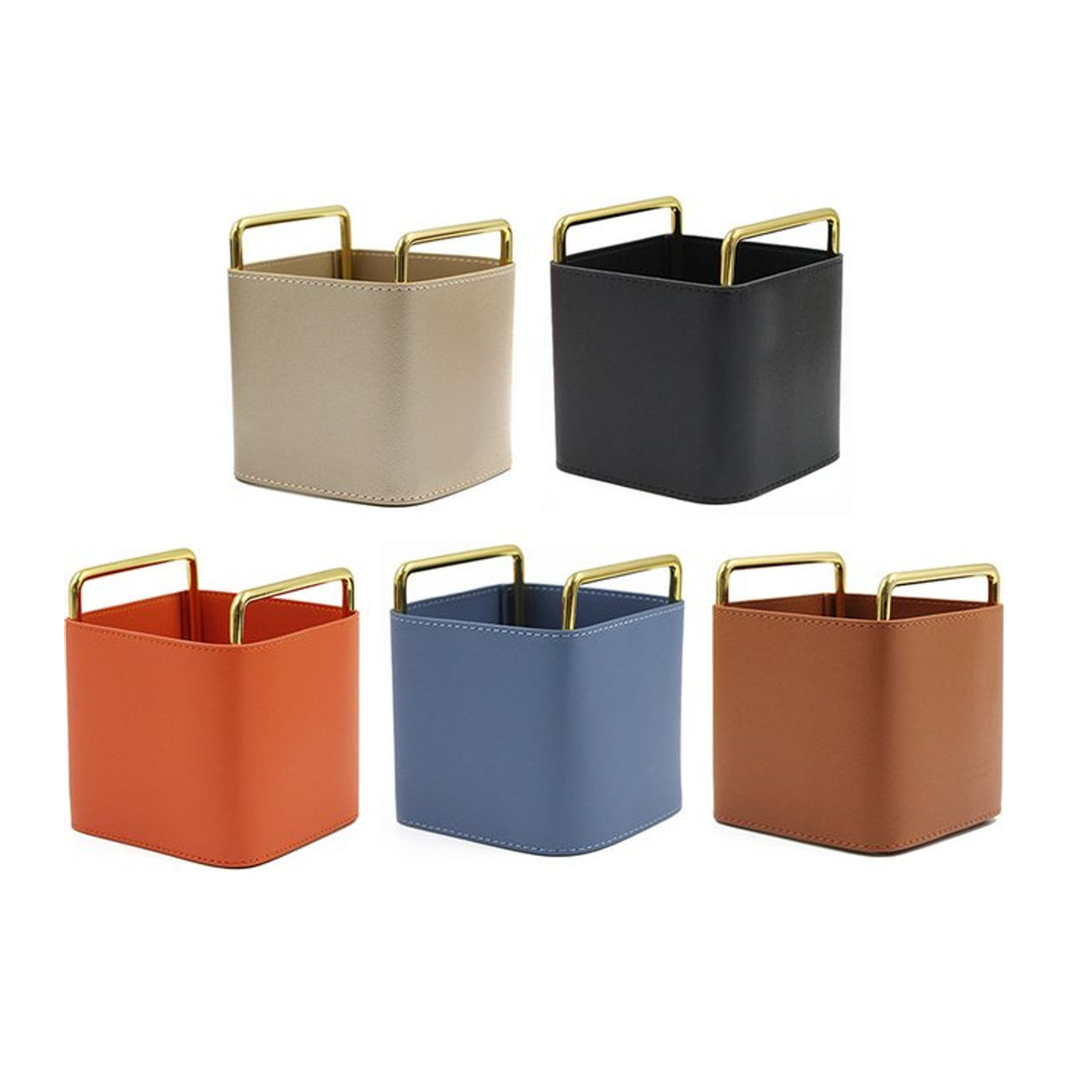 Minimalistischer Stifthalter aus Metall und Leder in Orange, rechteckiger Make-up-Organizer im nordischen Stil - Bild 1
