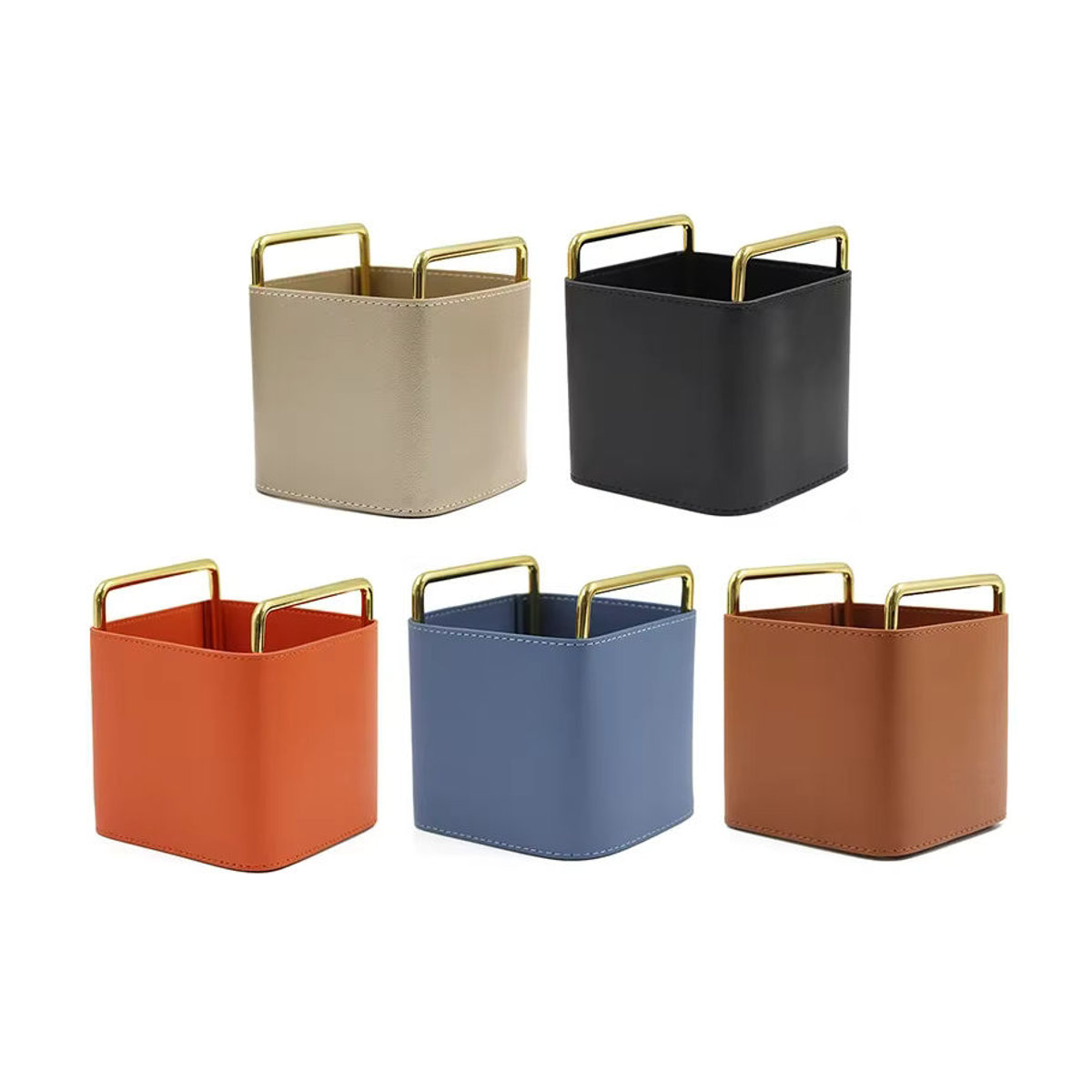 Minimalistischer Stifthalter aus Metall und Leder in Orange, rechteckiger Make-up-Organizer im nordischen Stil - Bild 6