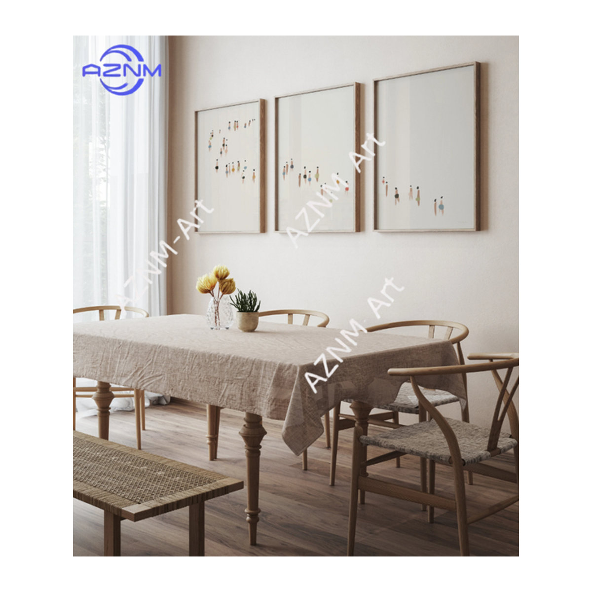 Minimalistischer Strand-Kunstdruck in Weiß als abstrakte maritime Wanddekoration aus Holz für dein Schlafzimmer - Bild 1