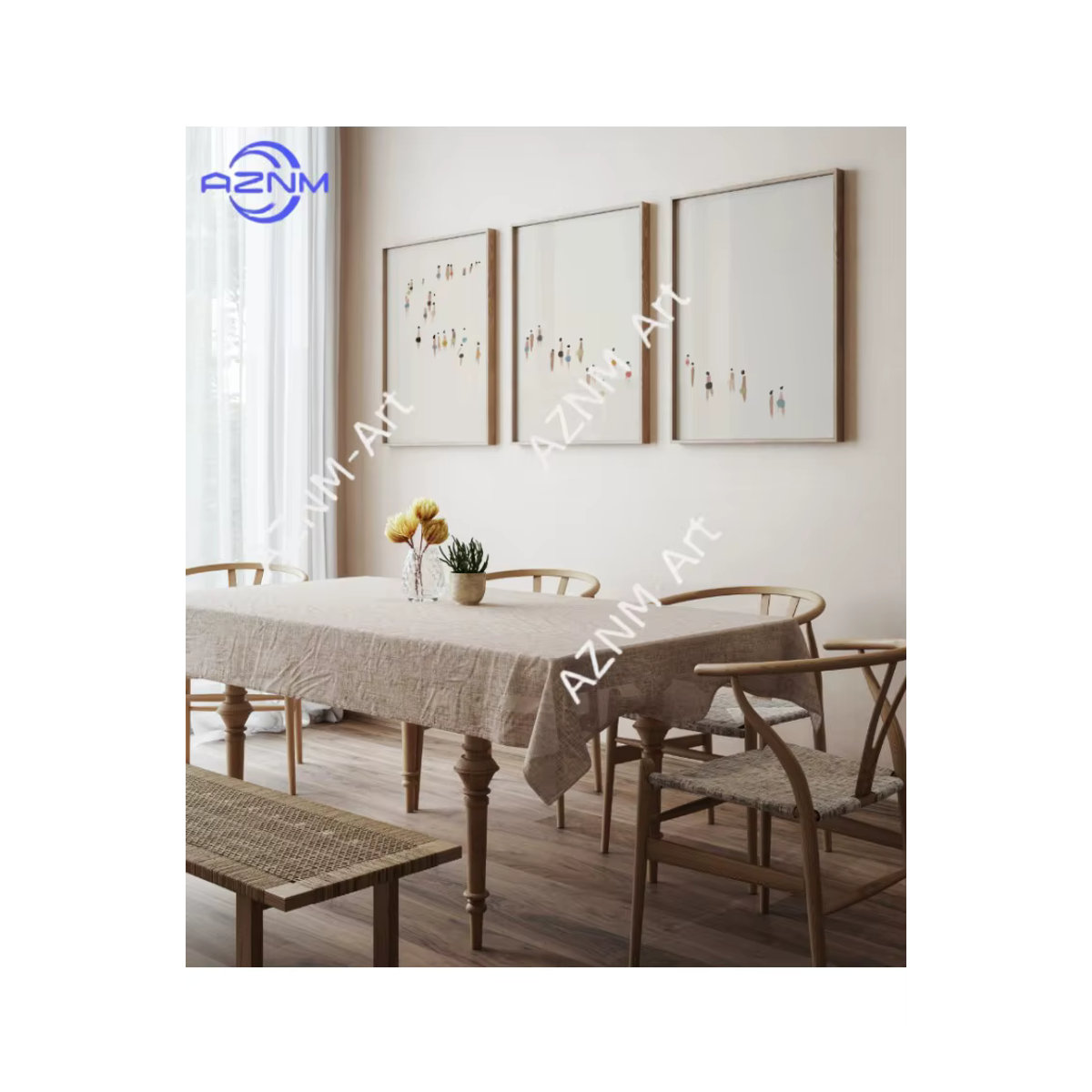 Minimalistischer Strand-Kunstdruck in Weiß als abstrakte maritime Wanddekoration aus Holz für dein Schlafzimmer - Bild 3