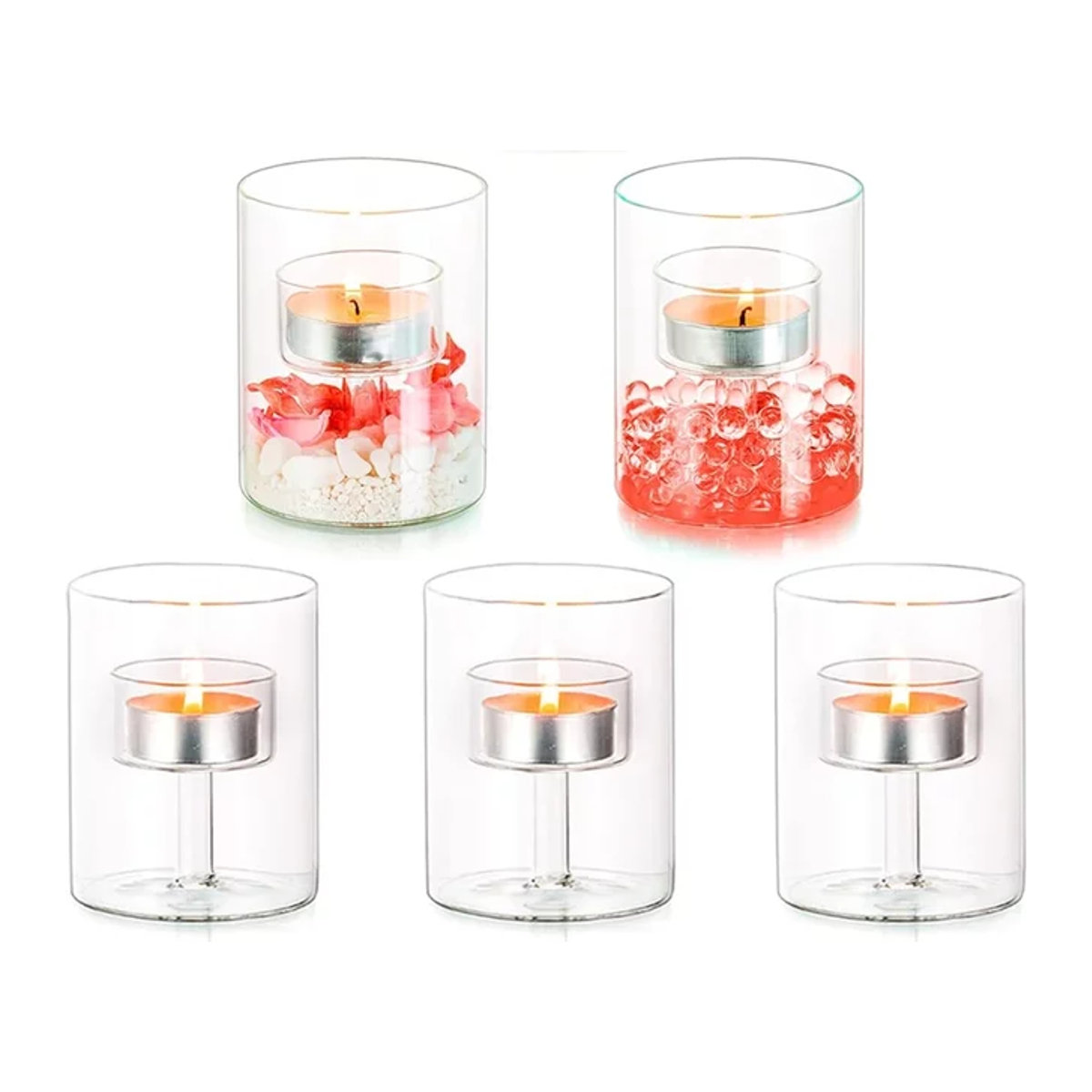 Minimalistischer Teelichthalter aus Glas in Transparent für Hochzeitsdekoration und Esszimmer - Bild 1