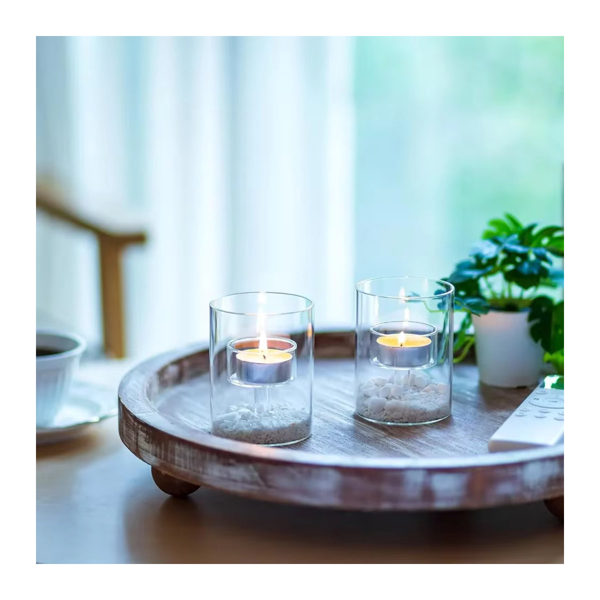 Minimalistischer Teelichthalter aus Glas in Transparent für Hochzeitsdekoration und Esszimmer - Bild 4