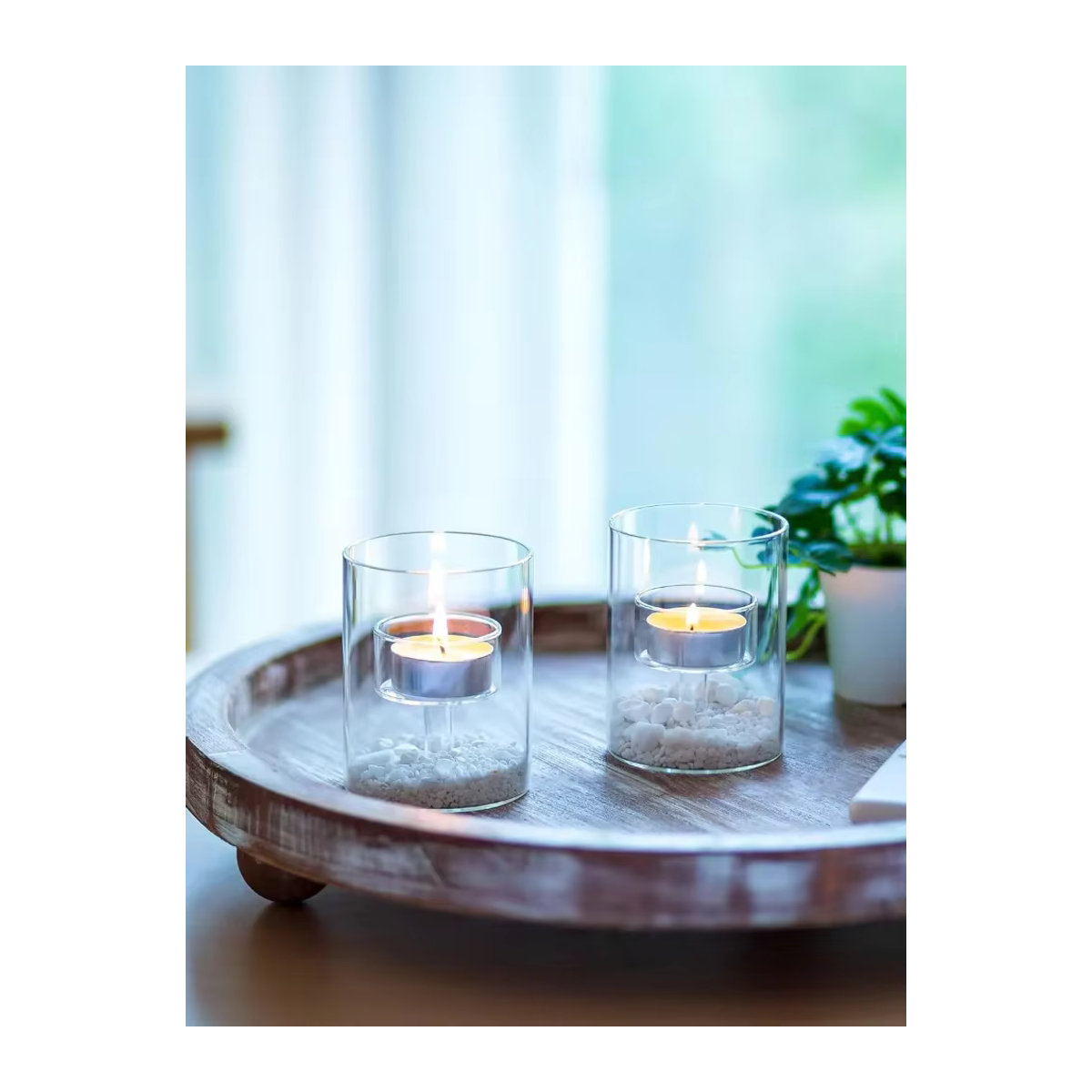 Minimalistischer Teelichthalter aus Glas in Transparent für Hochzeitsdekoration und Esszimmer - Bild 6