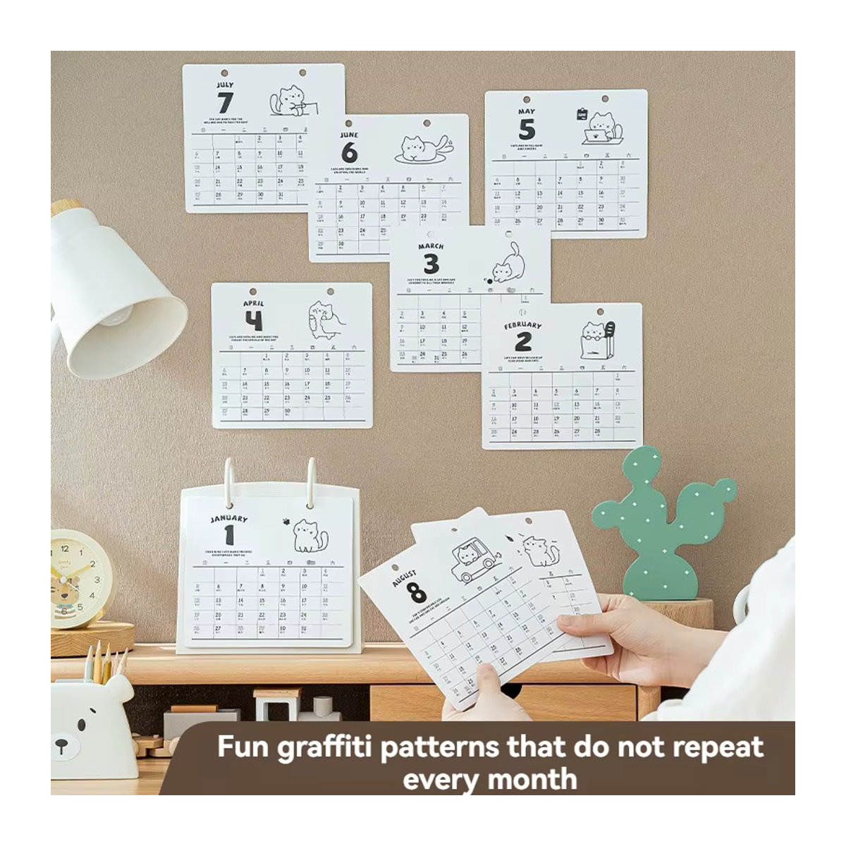 Minimalistischer Tischkalender Schlange Jahr in Weiß mit Memo-Funktion und Papier-Einsätzen - Bild 2