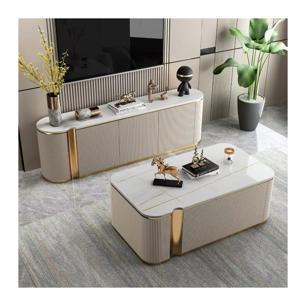 Minimalistischer TV-Schrank DUTRIEUX in Beige, klassisches Design, Breite: 180 cm - Bild 3