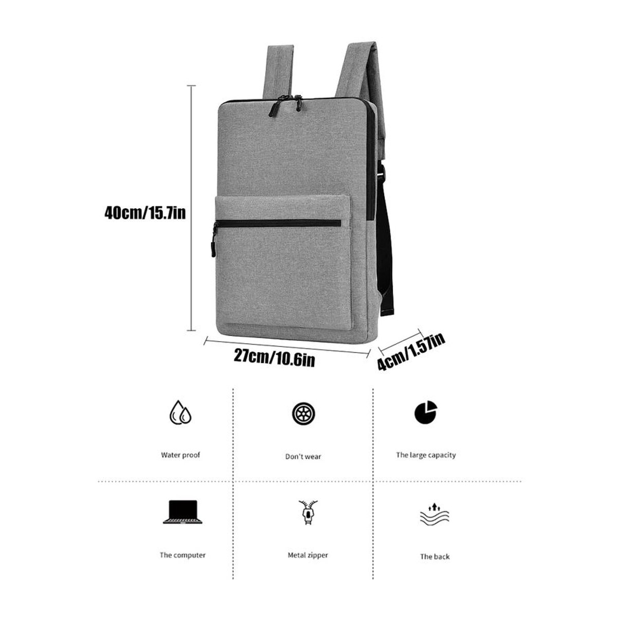 Minimalistischer und erweiterbarer Laptop-Rucksack in Grau, wasserabweisend, passend für 15,6-Zoll-Notebooks - Bild 4