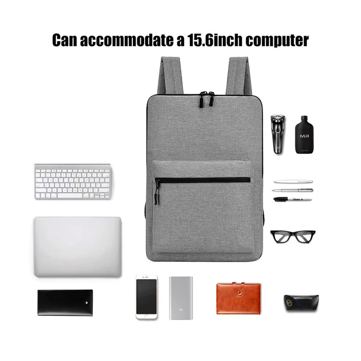 Minimalistischer und erweiterbarer Laptop-Rucksack in Grau, wasserabweisend, passend für 15,6-Zoll-Notebooks - Bild 5