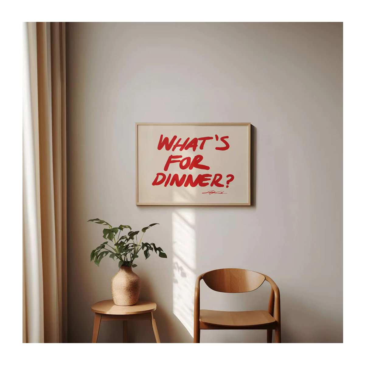 Minimalistischer Wandkunstdruck SHENCHEN im Querformat mit Typografie und Essen-Motiv in Rot und Weiß - Bild 2