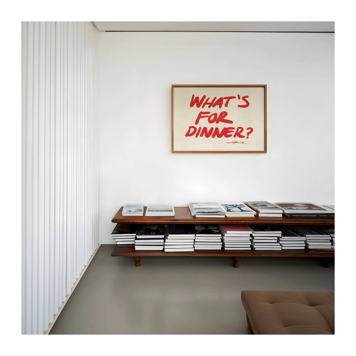 Minimalistischer Wandkunstdruck SHENCHEN im Querformat mit Typografie und Essen-Motiv in Rot und Weiß - Bild 5
