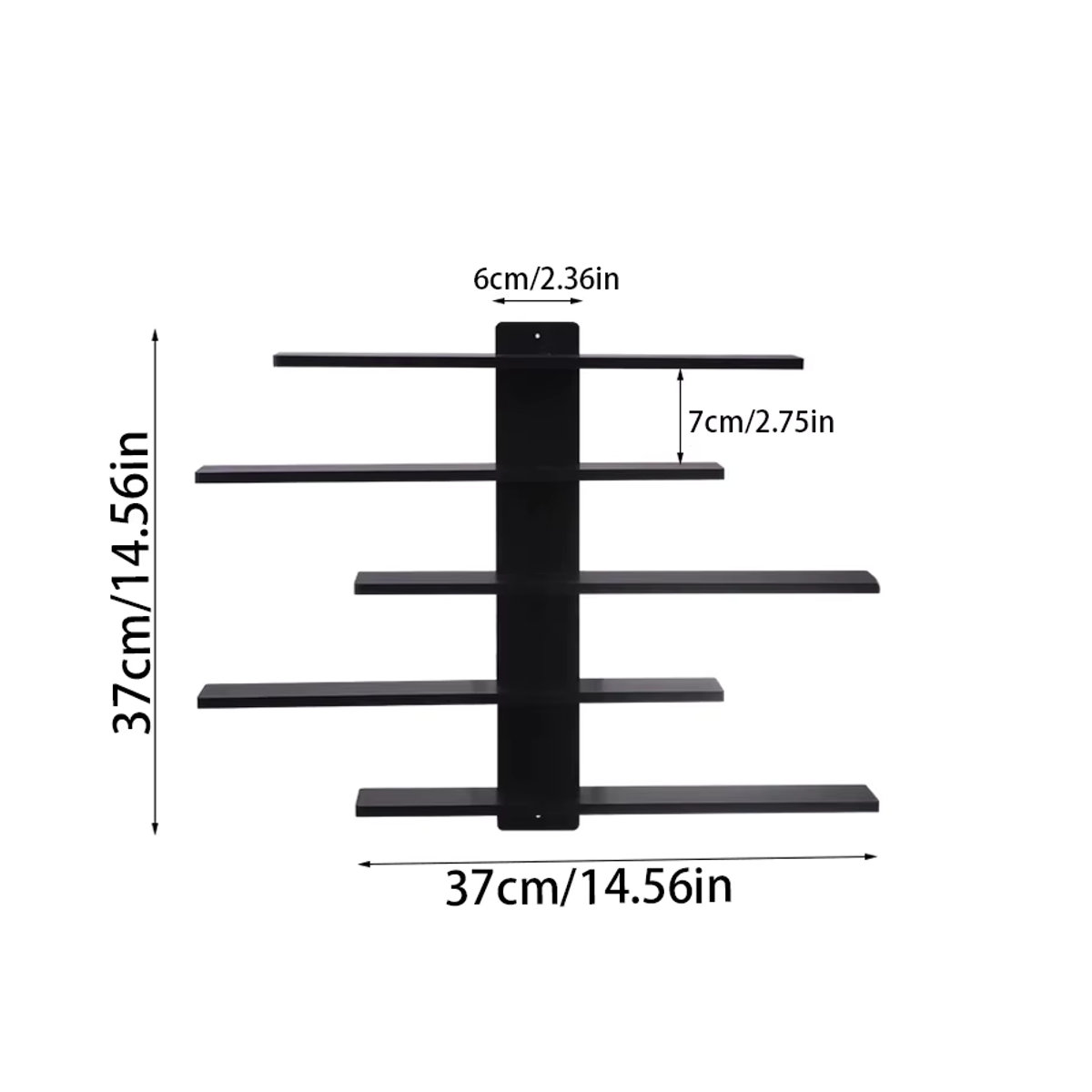 Minimalistisches 5-lagiges Wandregal aus Kunststoff in Schwarz zur Aufbewahrung von Bausteinornamenten und Blindboxen - Bild 1