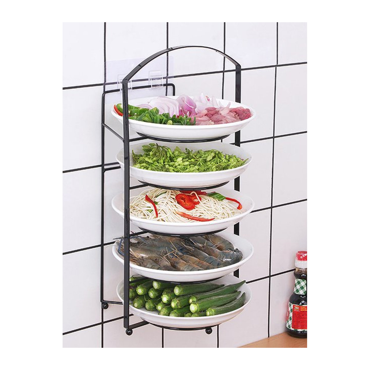 Minimalistisches 5-stufiges Küchenregal aus Metall in Weiß als platzsparender Aufbewahrungsregal ohne Bohren - Bild 1