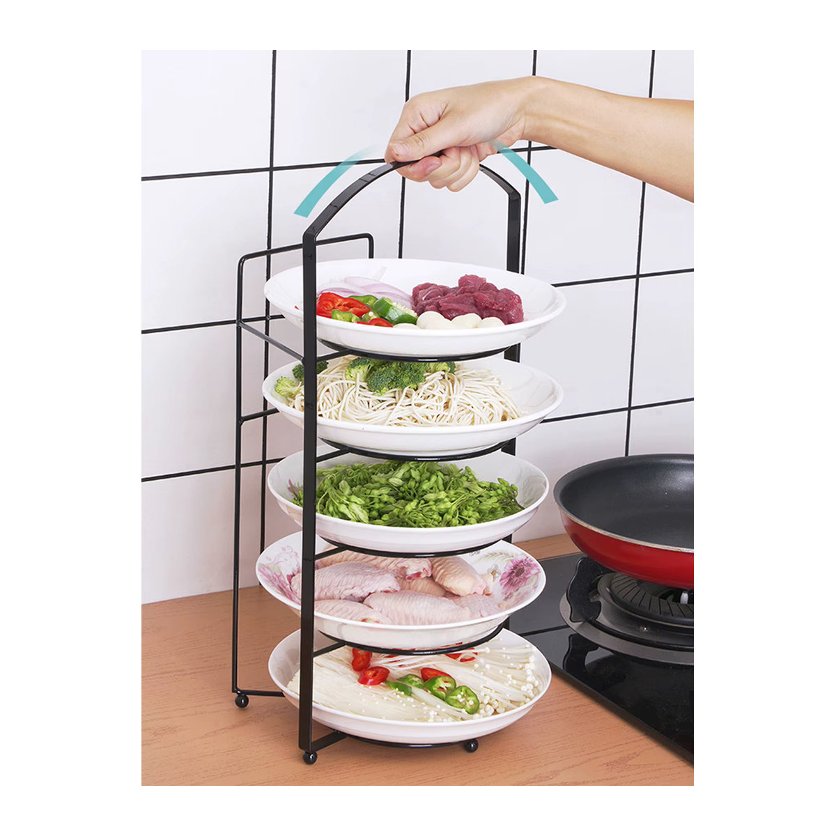 Minimalistisches 5-stufiges Küchenregal aus Metall in Weiß als platzsparender Aufbewahrungsregal ohne Bohren - Bild 2