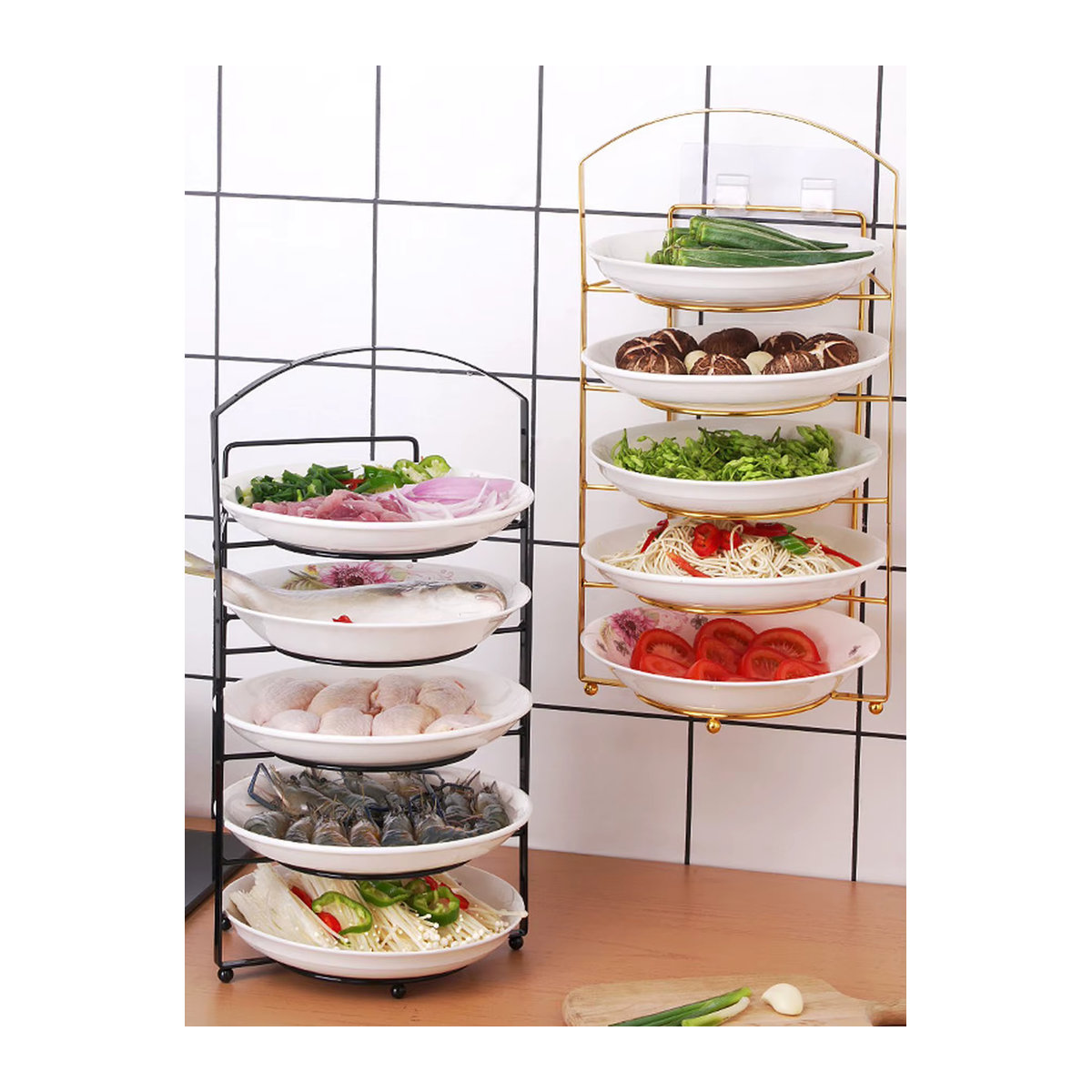 Minimalistisches 5-stufiges Küchenregal aus Metall in Weiß als platzsparender Aufbewahrungsregal ohne Bohren - Bild 3