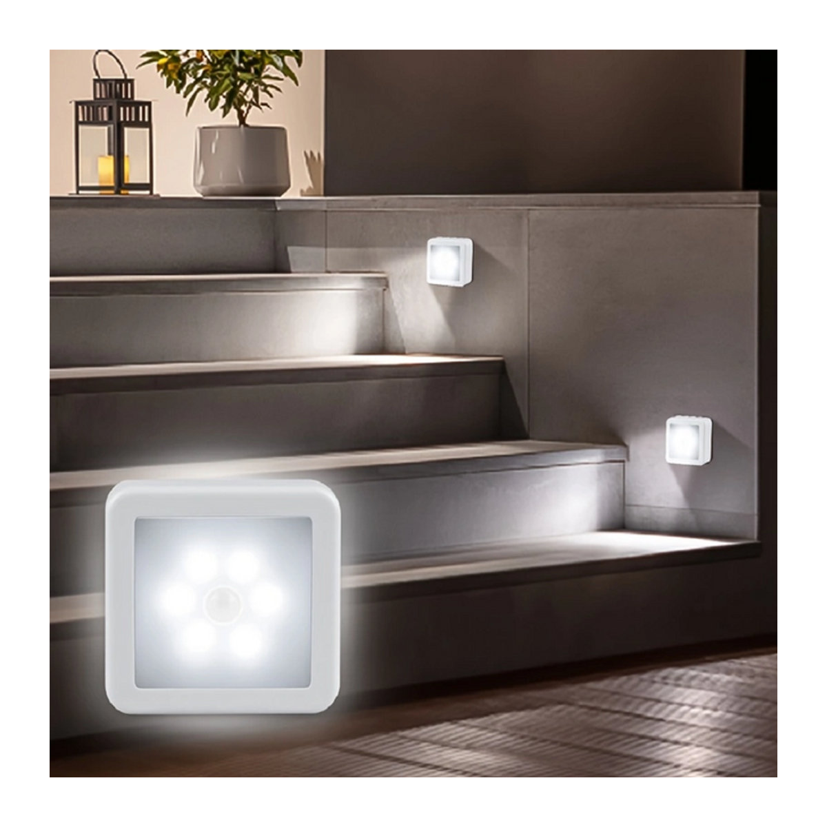 Minimalistisches 6-LED Nachtlicht mit Bewegungsmelder in Weiß aus Kunststoff für Büro und Treppen - Bild 1