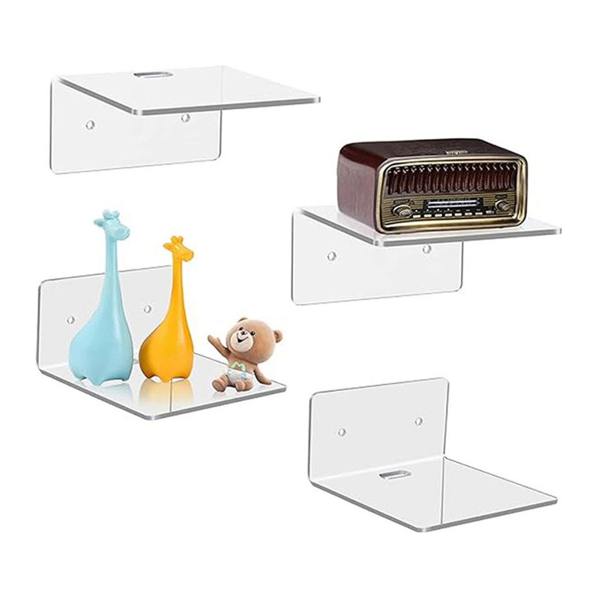 Minimalistisches Acryl Wandregal in Transparent, Rechteckiges Schweberegal zur Wandmontage für Dekoration und Smart Speaker - Bild 1