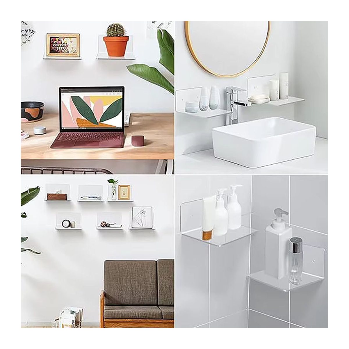 Minimalistisches Acryl Wandregal in Transparent, Rechteckiges Schweberegal zur Wandmontage für Dekoration und Smart Speaker - Bild 4