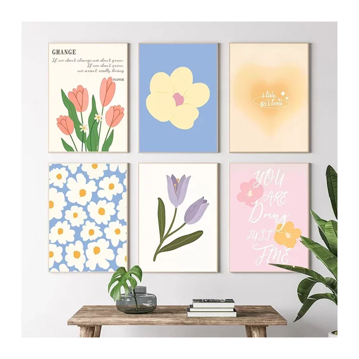Minimalistisches Blumenmarkt-Tulpen-Poster als florale Leinwandmalerei in Pastellfarben für deine Wanddekoration - Bild 1