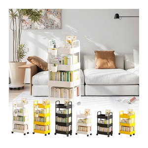 Minimalistisches Bücherregal aus Kunststoff mit Rollen in Weiß, 3 bis 4 Ebenen, freistehend und beweglich