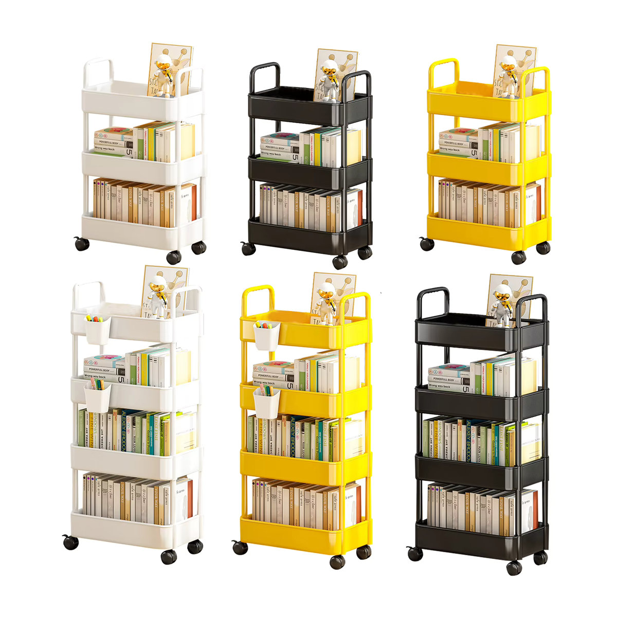 Minimalistisches Bücherregal aus Kunststoff mit Rollen in Weiß, 3 bis 4 Ebenen, freistehend und beweglich - Bild 3