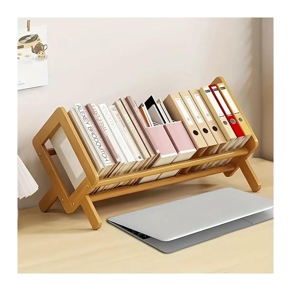 Minimalistisches Bücherregal und Schallplattenständer aus Bambus in Natur/Braun, freistehend - Bild 2