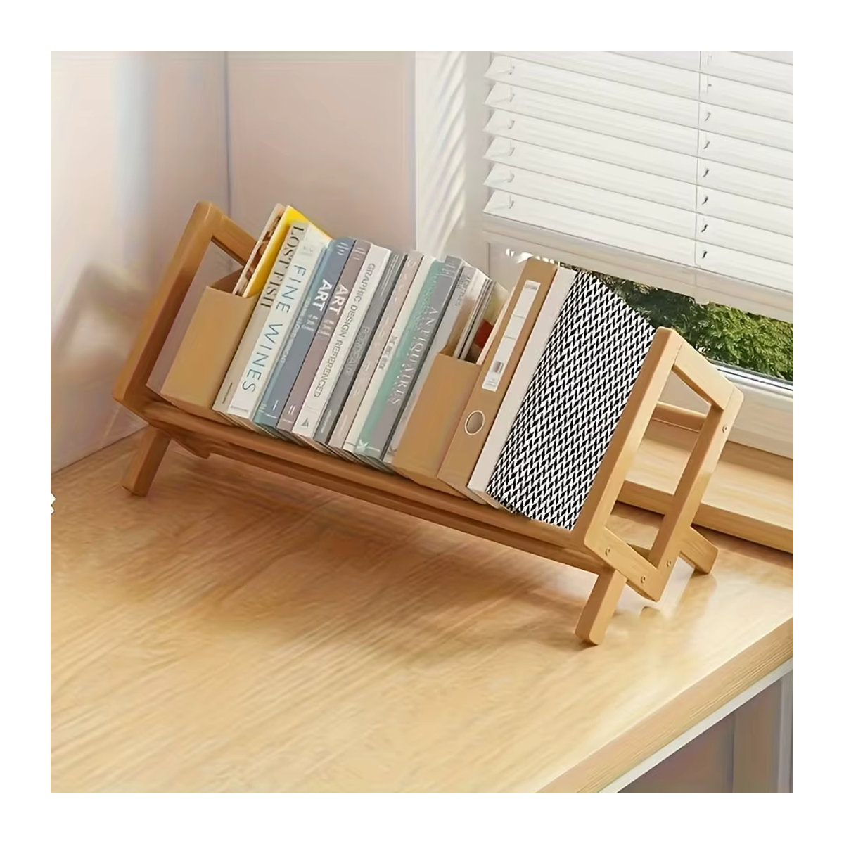 Minimalistisches Bücherregal und Schallplattenständer aus Bambus in Natur/Braun, freistehend - Bild 3