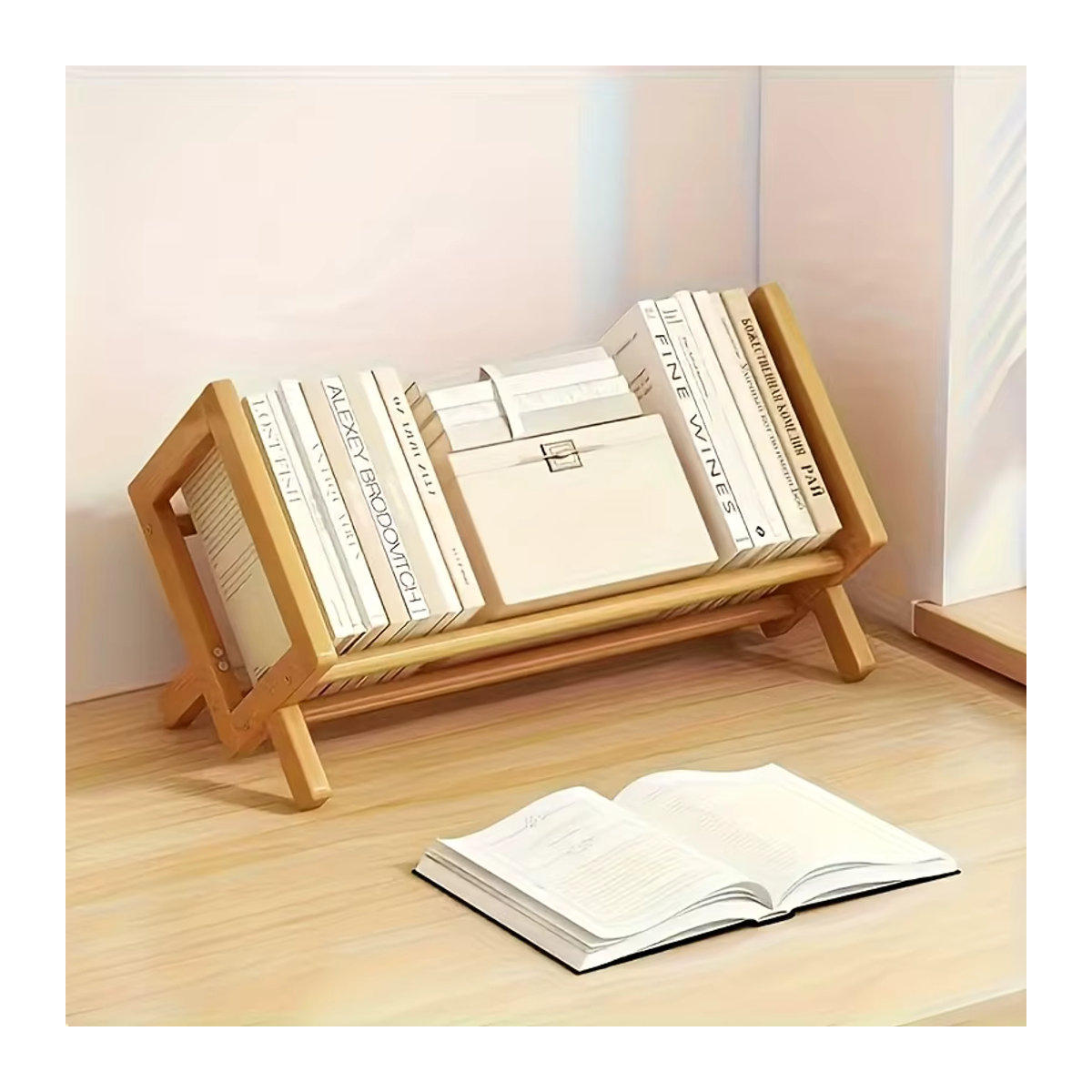 Minimalistisches Bücherregal und Schallplattenständer aus Bambus in Natur/Braun, freistehend - Bild 4